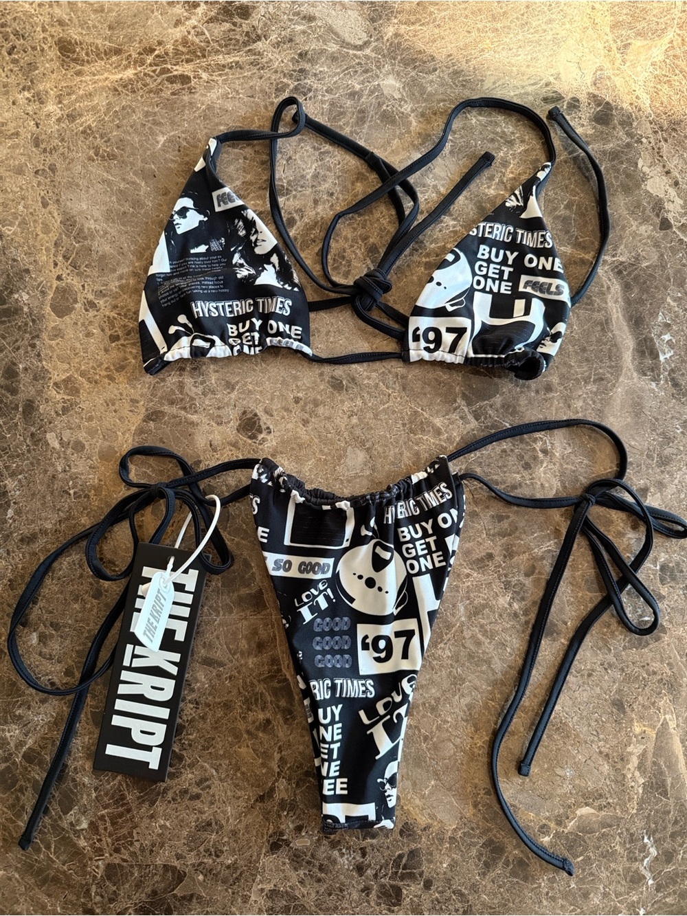 THE KRIPT Black & White Graphic String Bikini